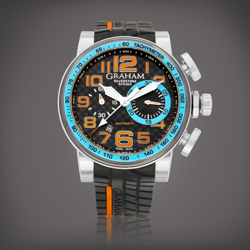 View full screen - View 1 of Lot 947. Silverstone Stowe, Reference 2BLDC.B13A | A stainless steel chronograph wristwatch with date, Circa 2010 Silverstone Stowe | 型號2BLDC.B13A | 精鋼計時腕錶,備日期顯示,約2010年製.