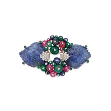 View full screen - View 1 of Lot 349. Sapphire, Emerald, Ruby, and Diamond 'Tutti Frutti' Brooch.