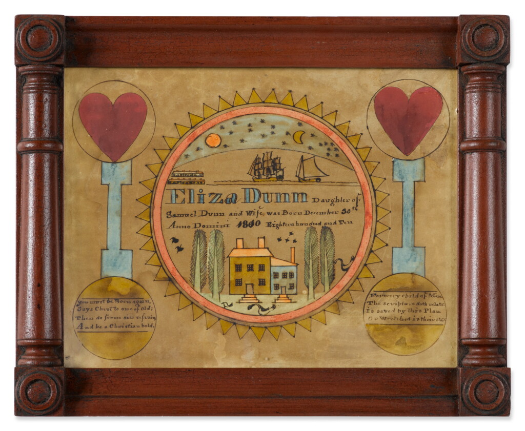 View full screen - View 1 of Lot 257. A Fraktur Birth Record of Eliza Dunn, attributed to E. Firth, Salem County, New Jersey, Dated 1810.