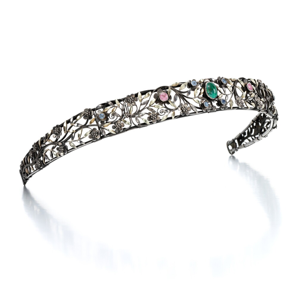 View full screen - View 1 of Lot 261. Attributed to Arthur and Georgie Gaskin | Silver and gem set tiara.