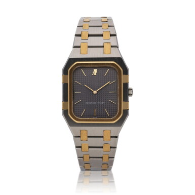View full screen - View 1 of Lot 349. Royal Oak Rectangular | A stainless steel and yellow gold bracelet watch, Circa 1980.