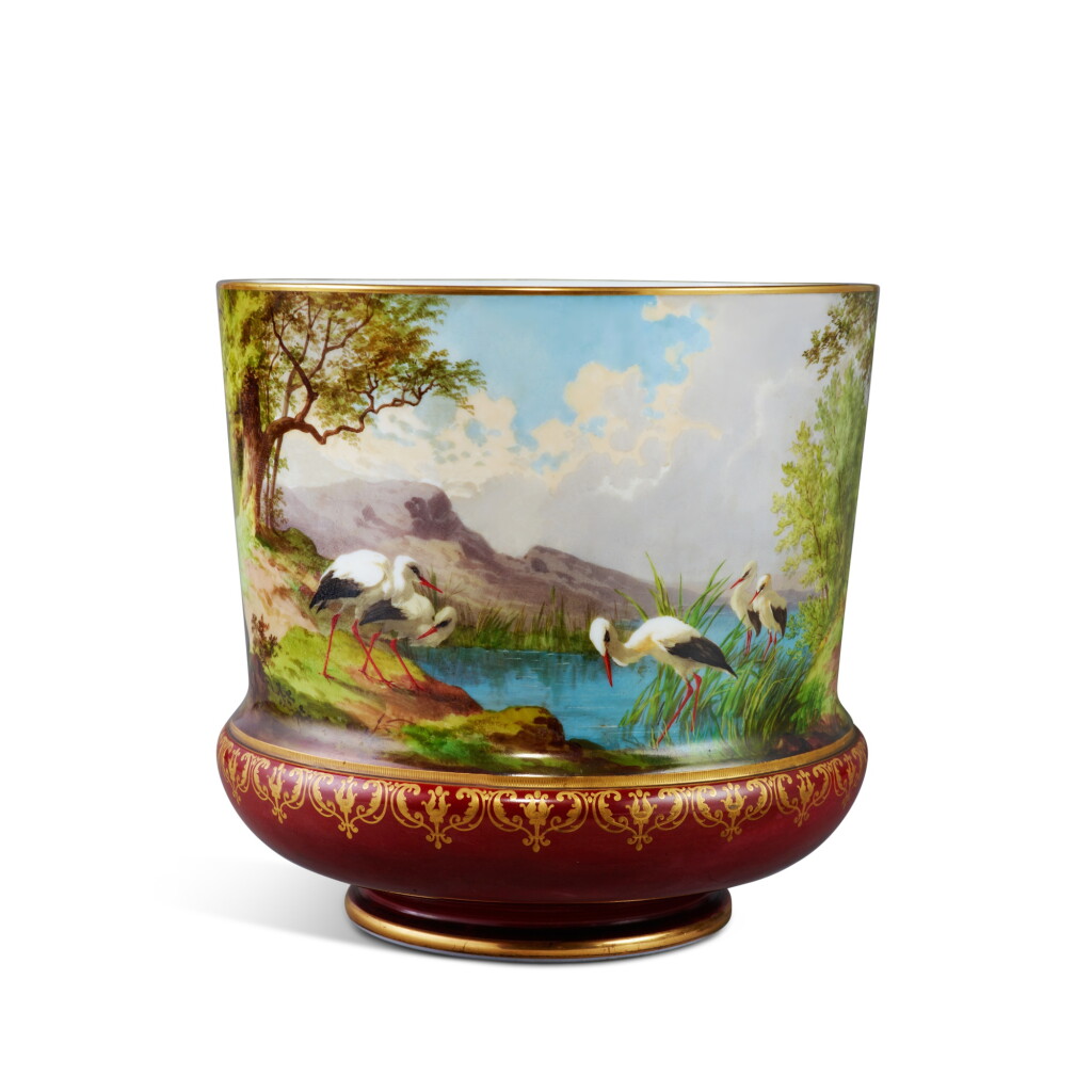 View full screen - View 1 of Lot 729. A Large Baccarat Opaque-White Painted Glass Vase or Jardiniere, Circa 1865-75.
