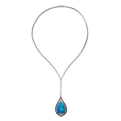 View full screen - View 1 of Lot 146. Black Opal, Sapphire and Diamond Necklace.