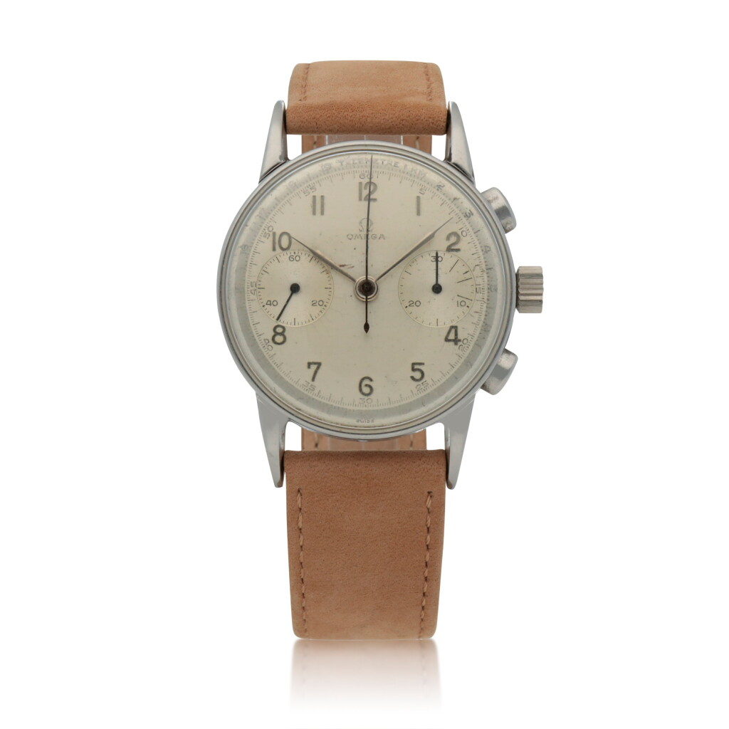 View full screen - View 1 of Lot 54. REF CK 2404 STAINLESS STEEL CHRONOGRAPH WRISTWATCH CIRCA 1949.