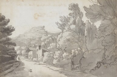 View full screen - View 1 of Lot 596. FRANCIS TOWNE | A view of a Hermitage at Rocca di Papa, near Lake Albano, Italy.