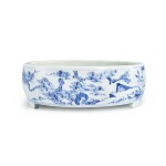 A blue and white 'hare' washer, Qing dynasty, 17th century | 清十七世紀 青花松兔紋洗 《大清年得興製》款