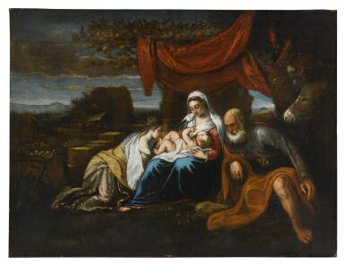 View full screen - View 1 of Lot 64. ATTRIBUTED TO JACOPO DA PONTE, CALLED JACOPO BASSANO | HOLY FAMILY WITH SAINT CATHERINE OF ALEXANDRIA.
