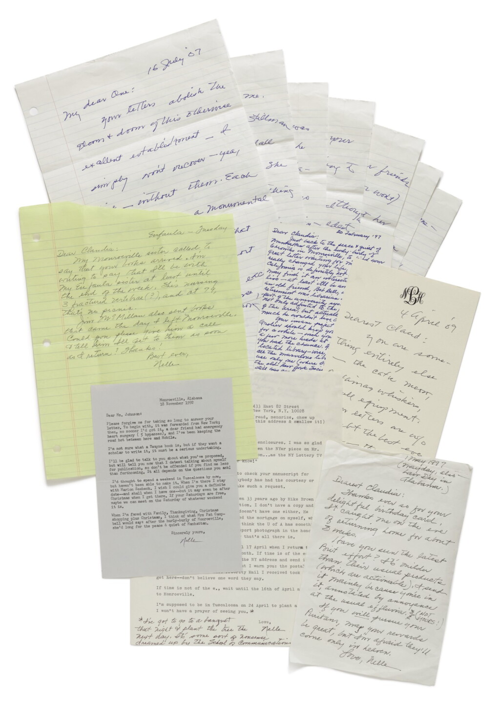 View full screen - View 1 of Lot 151. LEE, HARPER | A fine group of letters to Claudia Durst Johnson and other manuscript material.