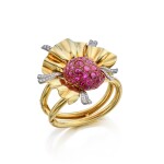 Gold, Ruby and Diamond Bracelet-Brooch Combination