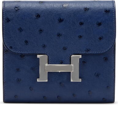 View full screen - View 1 of Lot 135. Bleu Iris Ostrich Constance Compact Wallet Palladium Hardware, 2017.