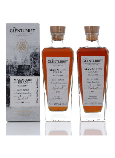 View full screen - View 1 of Lot 199. The Glenturret Manager's Dram Release No. 1 & 2 NV (2 Bottles 70cl).