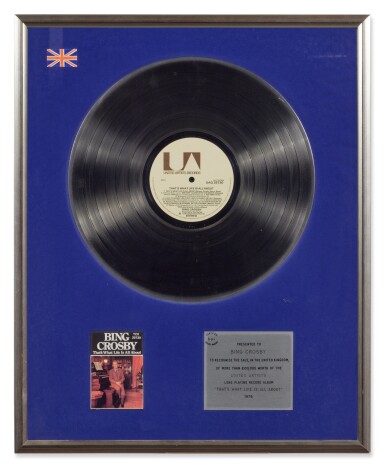 View full screen - View 1 of Lot 184. Bing Crosby | BPI Sales Award for “That’s What Life Is All About,” 1976.