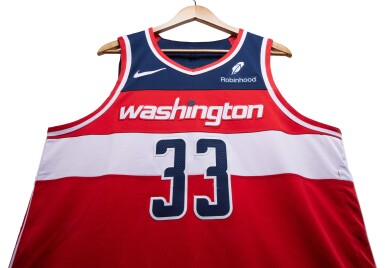 View full screen - View 1 of Lot 101. Kyle Kuzma Washington Wizards 2023-2024 Game Worn Icon Jersey | Double-Double.