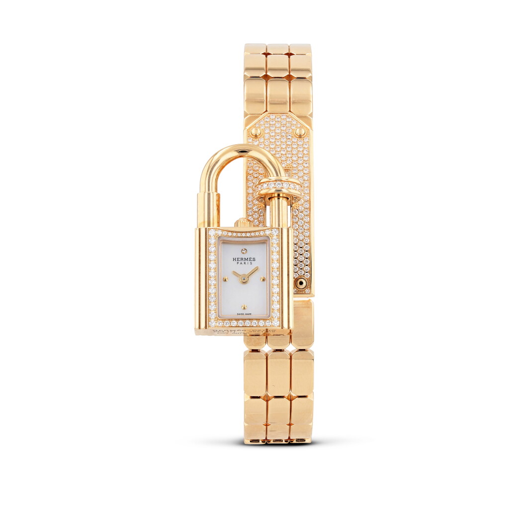 View full screen - View 1 of Lot 671. Rose Gold Diamond Kelly Watch, Mini Model.