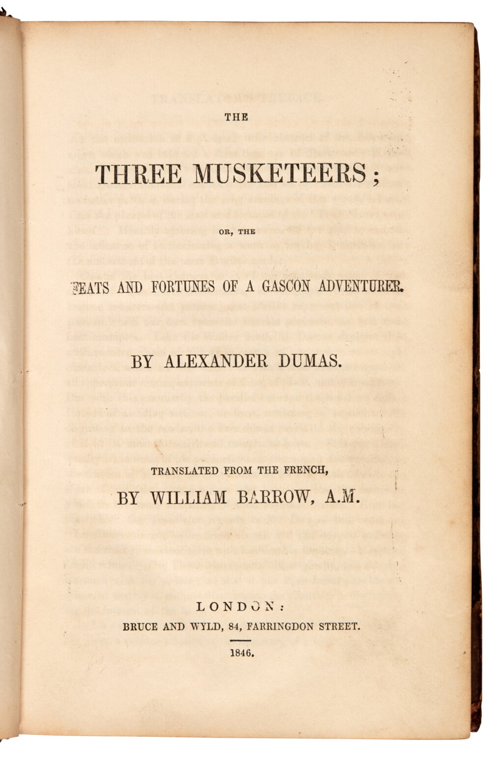 View full screen - View 1 of Lot 218. Dumas | The Three Musketeers, London, 1846, half calf, first English edition.