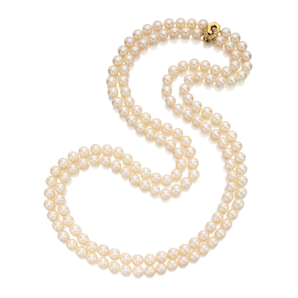 View full screen - View 1 of Lot 357. Cultured Pearl and Diamond Necklace | 海瑞溫斯頓 | 養殖珍珠 配 鑽石 項鏈.