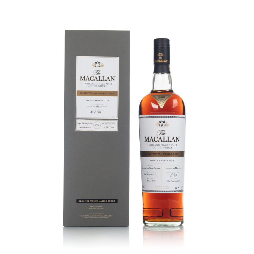 View full screen - View 1 of Lot 51. The Macallan Exceptional Single Cask 2018/ESP-8167/02 60.1 abv 2002 (1 BT70).