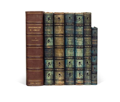 View full screen - View 1 of Lot 141. John Ruskin | Two autograph letters signed, to Gardner, laid down in volumes of his works, in prize bindings.