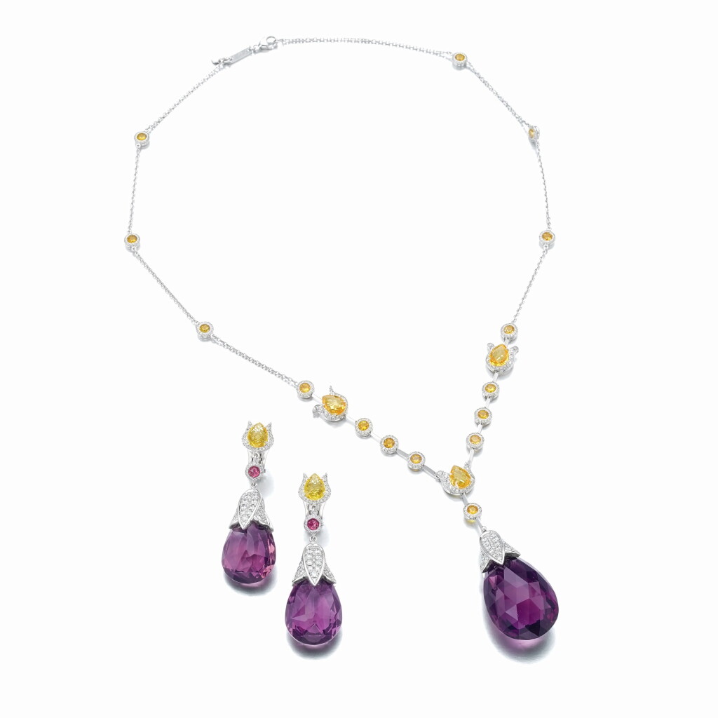 View full screen - View 1 of Lot 526. GEM SET AND DIAMOND DEMI-PARURE, CHOPARD.