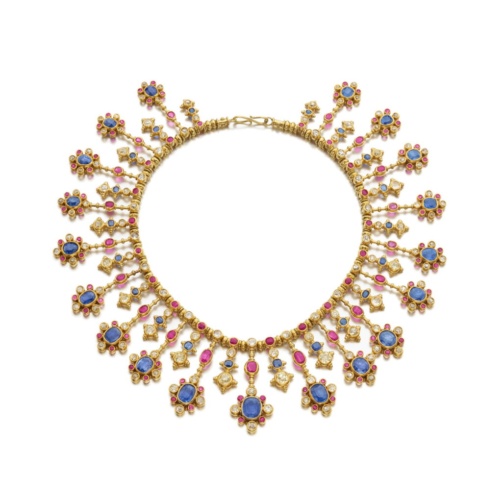 View full screen - View 1 of Lot 1059. Attractive sapphire, ruby and diamond necklace, late 19th century.
