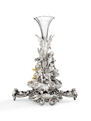View full screen - View 1 of Lot 82. A LARGE SILVER-PLATED AND GILT BRONZE CENTREPIECE, CHRISTOFLE, PARIS, CIRCA 1860 | GRAND SURTOUT DE TABLE EN BRONZE ARGENTÉ ET DORÉ PAR CHRISTOFLE, PARIS, VERS 1860 .