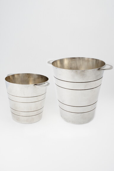 View full screen - View 1 of Lot 46. AN ENGLISH SILVER-PLATED WINE COOLER AND CHAMPAGNE COOLER | ELKINGTON & CO. | CIRCA 1930'S.