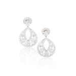 Pair of diamond pendent earrings, 'Snowflake'