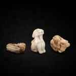 A group of three jade mythical beasts, Ming dynasty 明 玉雕瑞獸一組三件