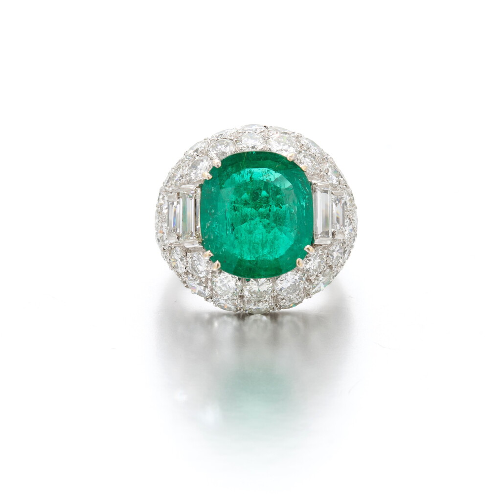 View full screen - View 1 of Lot 641. Emerald and diamond ring.