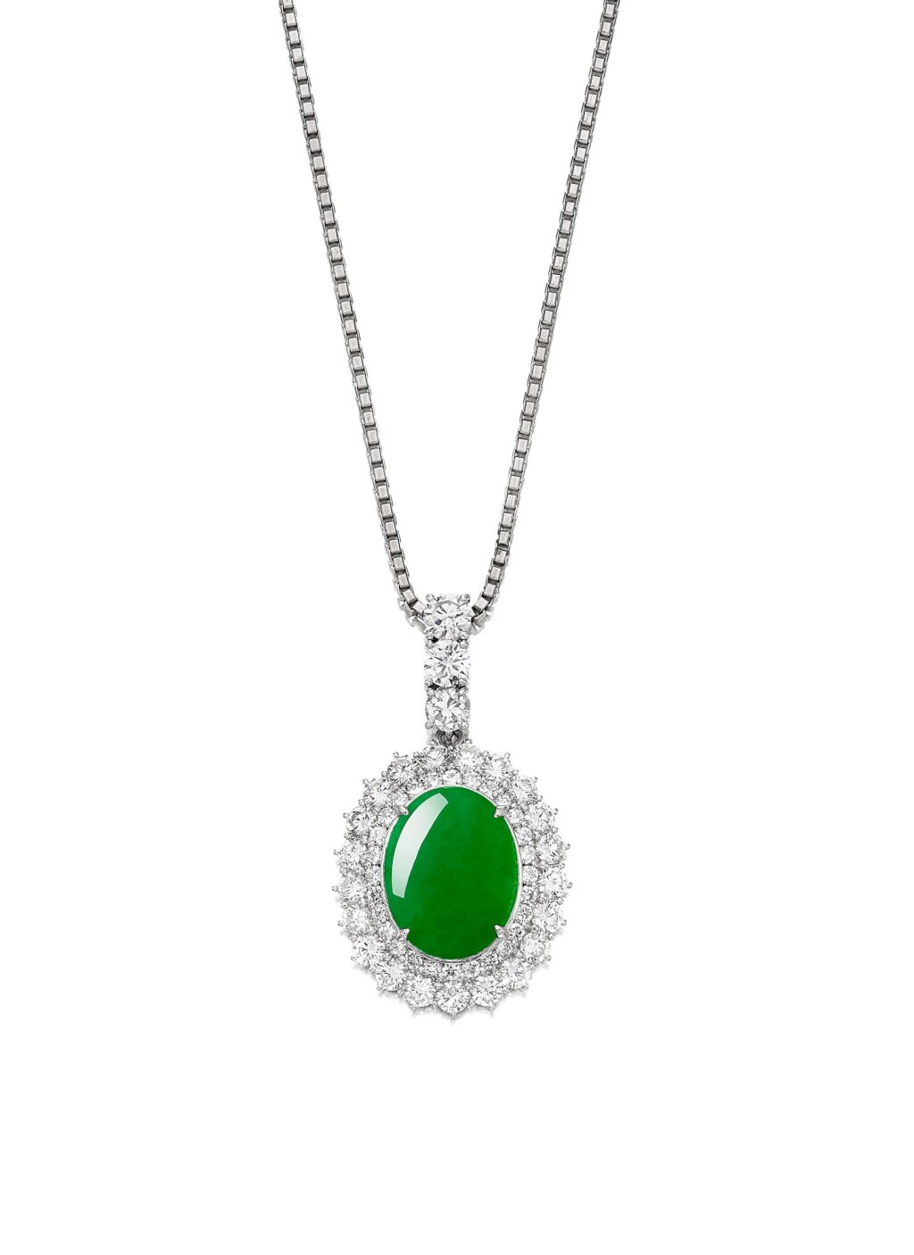 View full screen - View 1 of Lot 646. Jadeite and Diamond Pendent Necklace | 天然翡翠 配 鑽石 項鏈.
