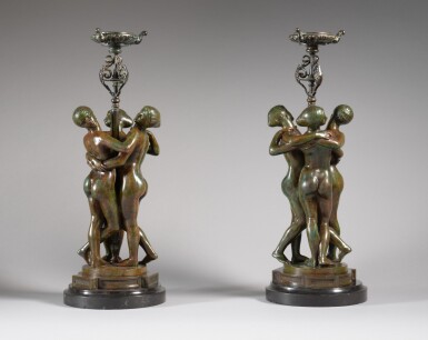 View full screen - View 1 of Lot 39. Les Graces supportant un brule parfum (Pair of Perfume Burners with the Three Graces).