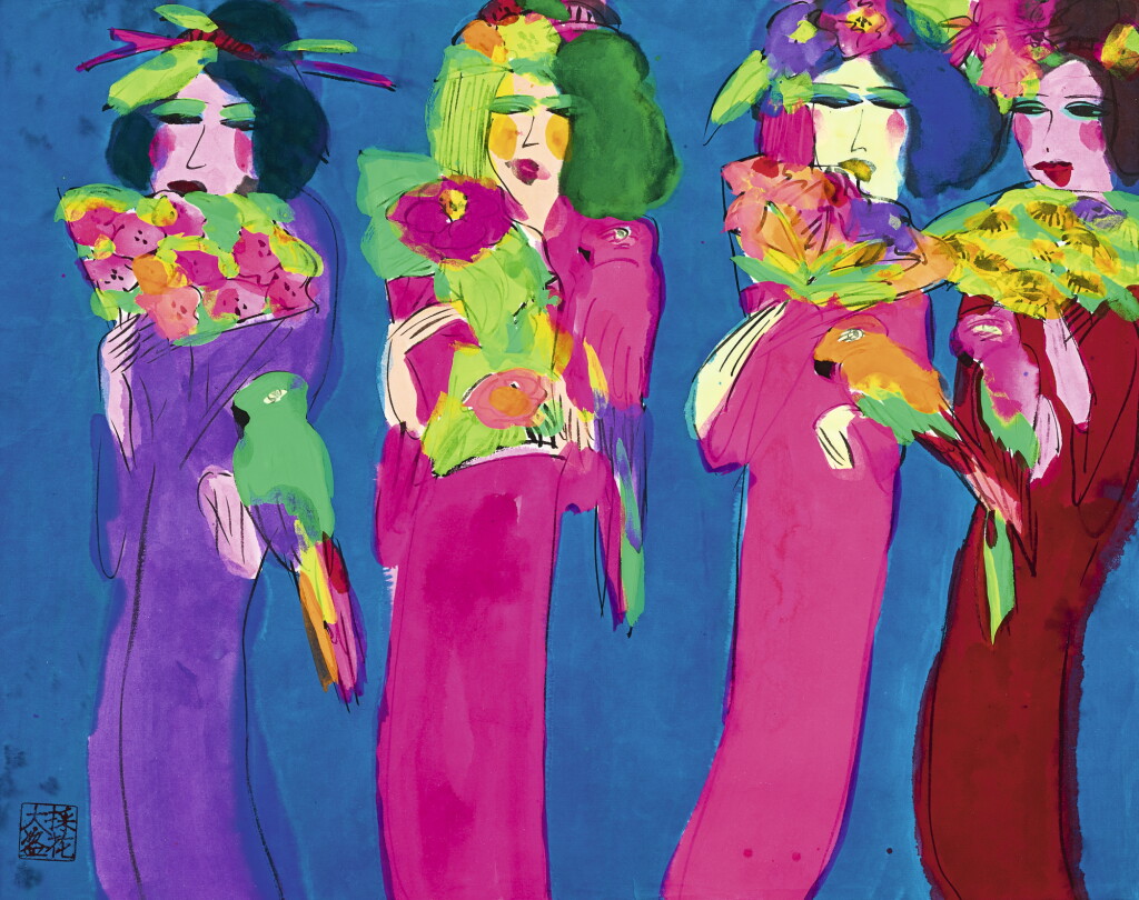View full screen - View 1 of Lot 713. WALASSE TING 丁雄泉 | LADIES WITH PARROTS 女人與鸚鵡.