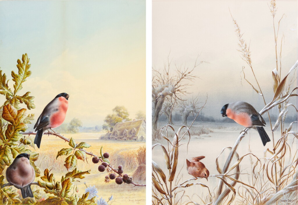 View full screen - View 1 of Lot 141. Summer - A Pair of Bullfinch; Winter - A Cock Bullfinch and Wren.