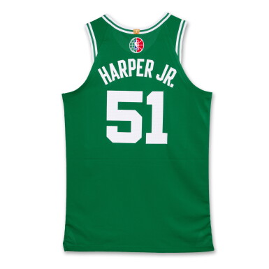 Voir en plein écran - Voir 1 du lot 79. Ron Harper Jr. ‘Abu Dhabi Games’ Boston Celtics 2024-2025 Game Issued Icon Edition Jersey .