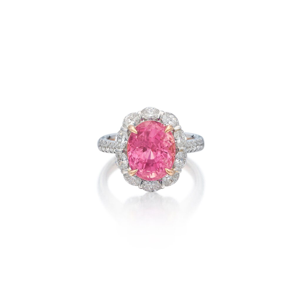 View full screen - View 1 of Lot 102. Pink Sapphire and Diamond Ring.