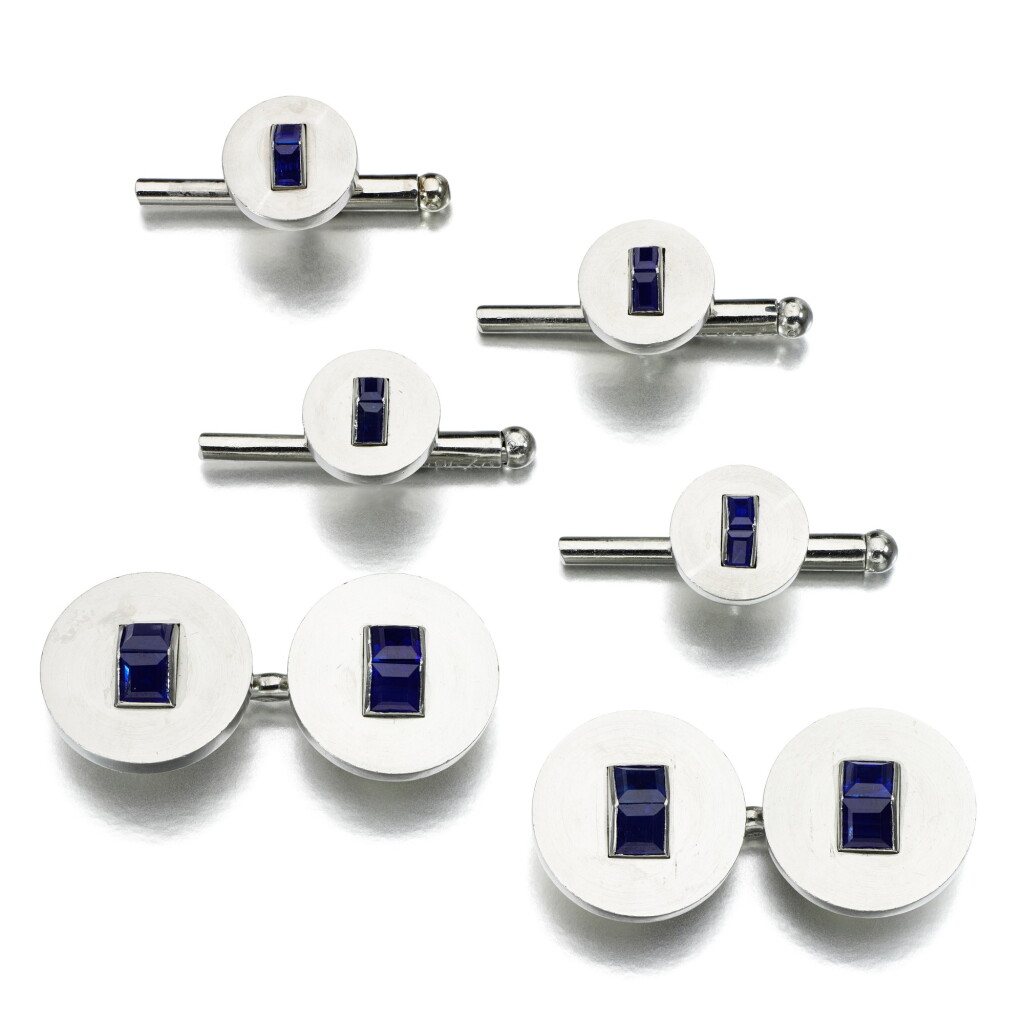 View full screen - View 1 of Lot 128. Cartier | Sapphire dress set, 1930s.
