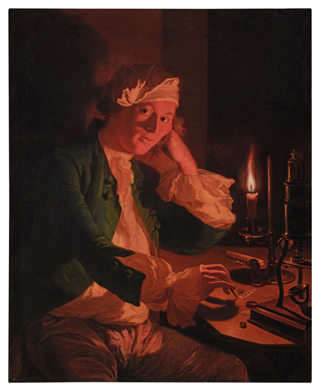 View full screen - View 1 of Lot 149. A scientist seated at a desk by candlelight.