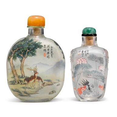 View full screen - View 1 of Lot 963. TWO INSIDE-PAINTED SNUFF BOTTLES, 20TH CENTURY.