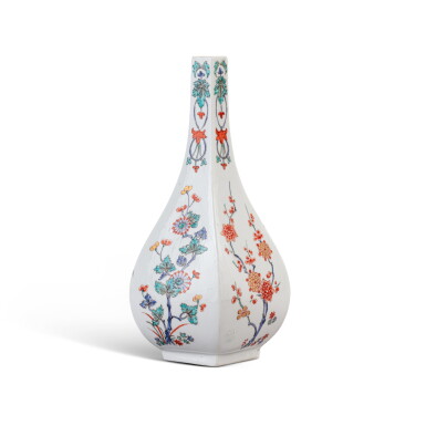 View full screen - View 1 of Lot 578. A Continental porcelain Kakiemon quadrangular sake bottle, probably Samson, late 19th century.