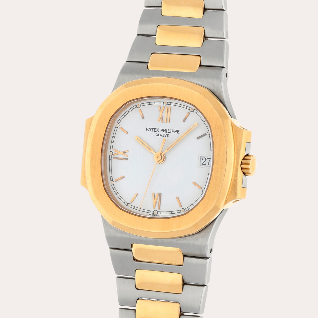 全螢幕檢視 - 查看233Nautilus, Reference 3800/1 | A stainless steel and yellow gold wristwatch with date and bracelet | Made in 1996的1
