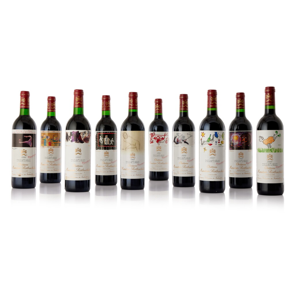 View full screen - View 1 of Lot 6270. Château Mouton Rothschild 1990-1999 Vertical (10 BT).