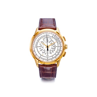 View full screen - View 1 of Lot 895. PATEK PHILIPPE | REF 5975J, A LIMITED EDITION YELLOW GOLD MULTI-SCALE CHRONOGRAPH WRISTWATCH MADE TO COMMEMORATE THE 175TH ANNIVERSARY OF PATEK PHILIPPE, MADE IN 2014 | 百達翡麗 | 5975J型號限量版黃金計時腕錶,為紀念百達翡麗創辦175週年製造,2014年製.