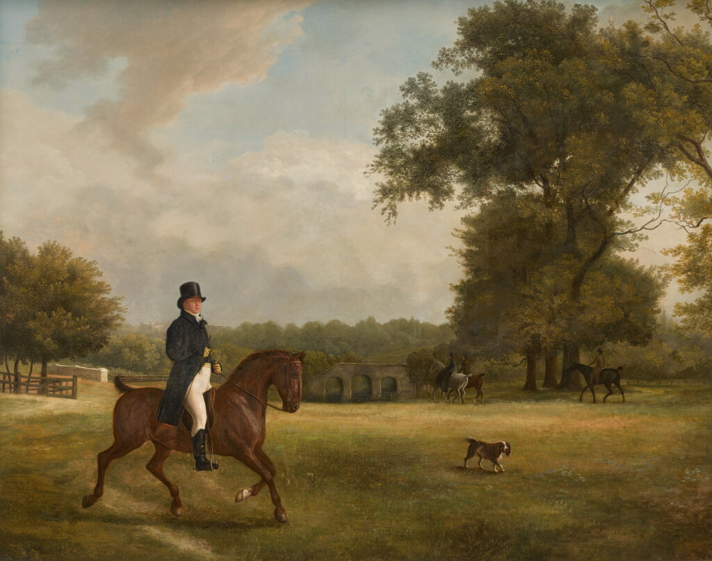 View full screen - View 1 of Lot 224. George Irving (1774–1820) on horseback in an extensive landscape.