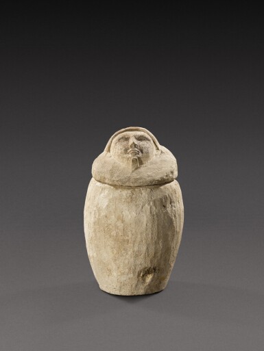 View full screen - View 1 of Lot 139. An Egyptian Limestone Canopic Jar, 26th/30th Dynasty, 664-342 B.C..