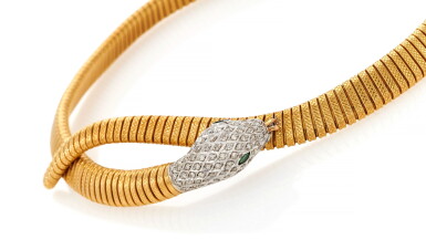 View full screen - View 1 of Lot 85. WEINGRILL | EMERALD AND DIAMOND NECKLACE (COLLANA IN SMERALDI E DIAMANTI) .
