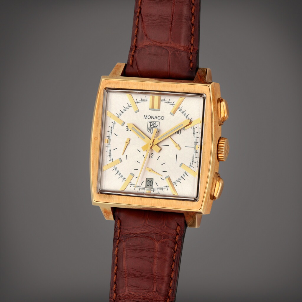 View full screen - View 1 of Lot 315. Monaco, Reference CW5140 | A yellow gold chronograph wristwatch with date | Circa 2005.