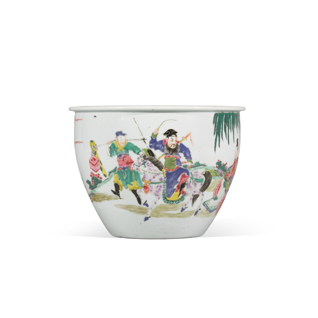 View full screen - View 1 of Lot 226. A famille-rose 'Zhong Kui' jardinière, Qing dynasty, Yongzheng period | 清雍正 粉彩鍾馗嫁妹圖花盆.