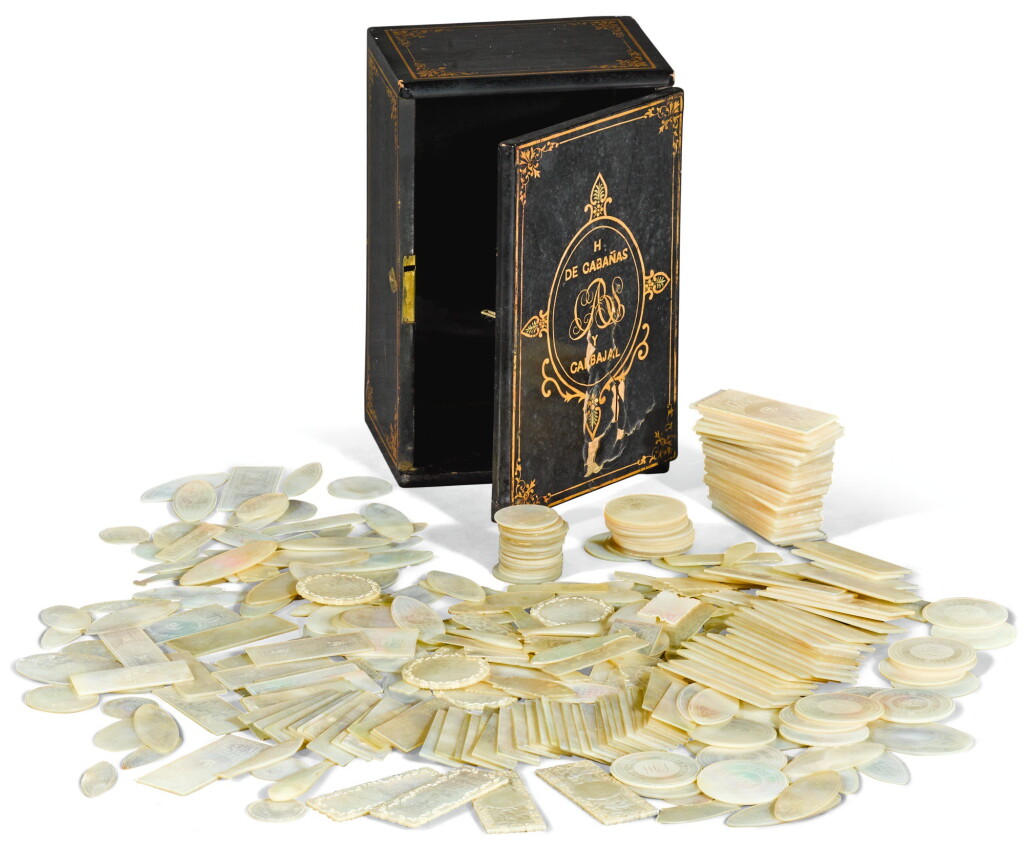 View full screen - View 1 of Lot 51. A collection of Regency engraved mother-of-pearl gaming tokens, early 19th century.