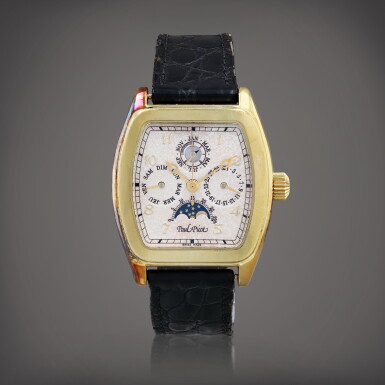 View full screen - View 1 of Lot 458. Firshire Perpétuel, reference 152 Montre bracelet quantième perpétuel en or jaune avec phases de lune et année bissextile | Yellow gold perpetual calendar wristwatch with moon phases and leap year Vers 1995 | Circa 1995.