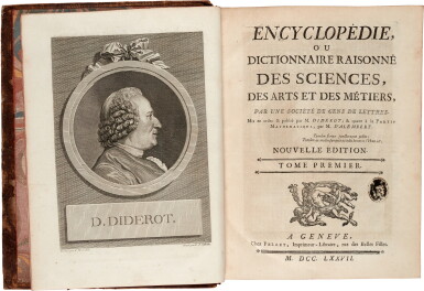 View full screen - View 1 of Lot 36. D. Diderot and J. le Rond d'Alembert. Encyclopédie, Geneva, 1777-1779, 40 volumes.